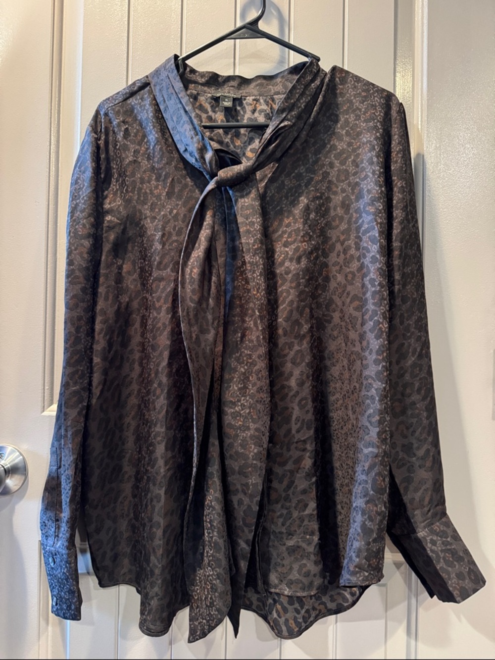 Ann Taylor Brown and Black Leopard Tie-Neck Blouse